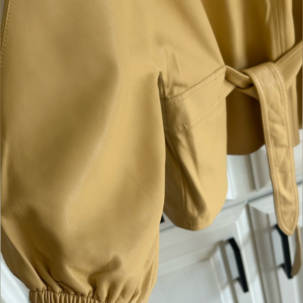 Mango Faux Leather Belted Shirt Jacket Camel Beige Size S - Picture 10 of 10